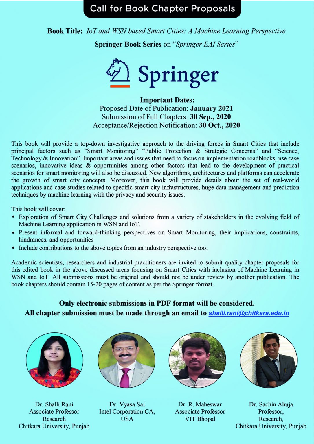 Call for Book Chapter Springer IoT and WSN based smart Cities A